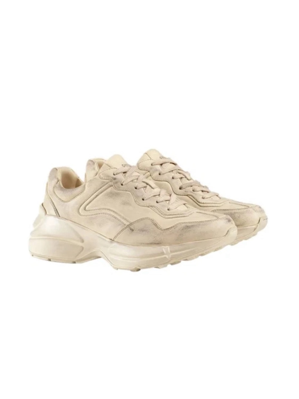 GUCCI Women’s Rhyton Aged Distressed Leather Clunky Sneakers